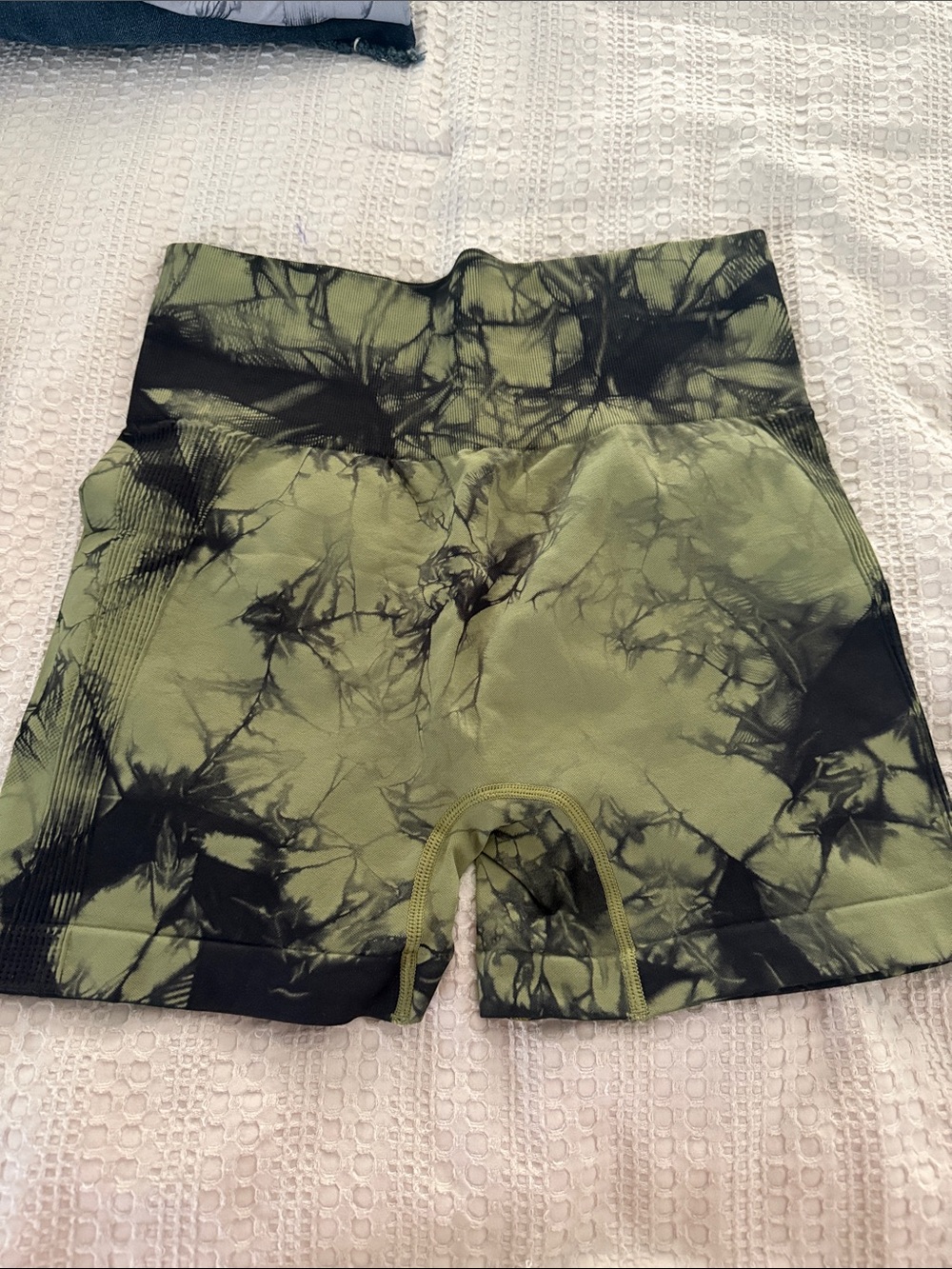 High-Waist Olive Tie-Dye Women’s Shorts
